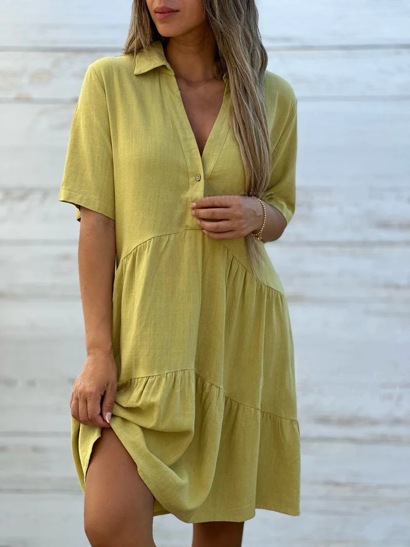 Casual short-sleeved cotton and linen dress | Lindgren Studio