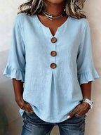 Summer Women's V-neck Cotton Linen Button-up Top | Lindgren Studio