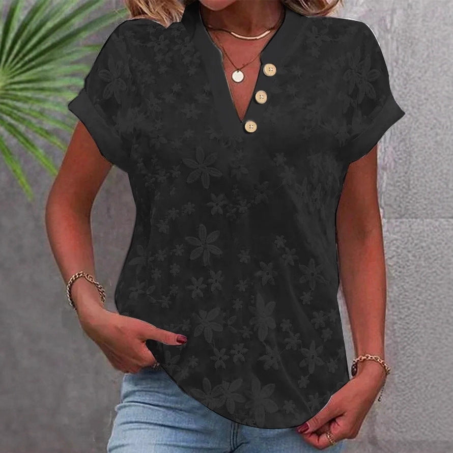 Summer Simple Casual Solid Color V-neck Short Sleeve Shirt | Lindgren Studio