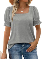 New summer fashion simple U-neck petal sleeve loose T-shirt | Lindgren Studio