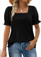 New summer fashion simple U-neck petal sleeve loose T-shirt | Lindgren Studio