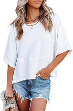New summer style patchwork solid color round neck five-quarter flared sleeve loose top T-shirt | Lindgren Studio