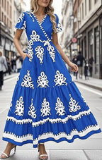 New V-neck Bohemian flowy bell sleeve layered print dress | Lindgren Studio