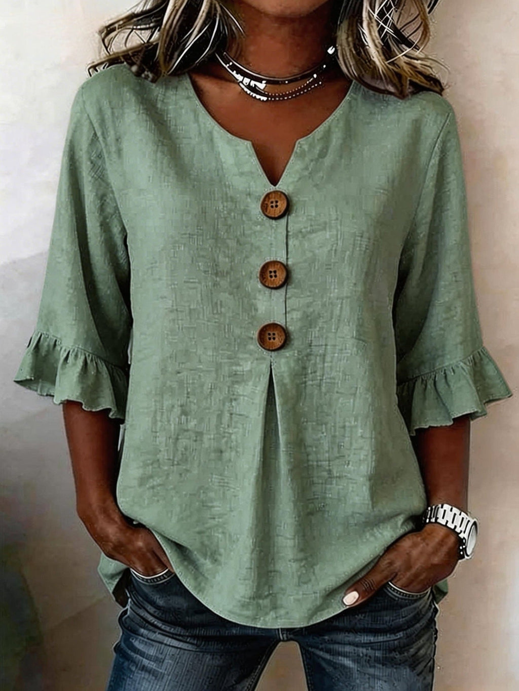Summer Women's V-neck Cotton Linen Button-up Top | Lindgren Studio