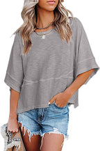New summer style patchwork solid color round neck five-quarter flared sleeve loose top T-shirt | Lindgren Studio