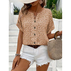 Elegant floral print button short-sleeved T-shirt | Lindgren Studio