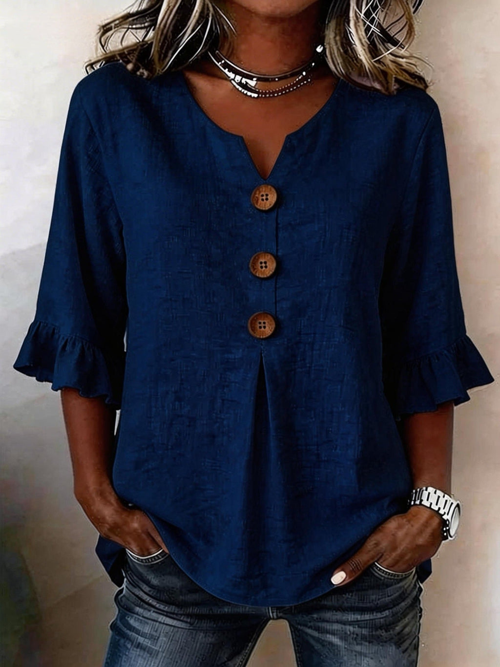 Summer Women's V-neck Cotton Linen Button-up Top | Lindgren Studio