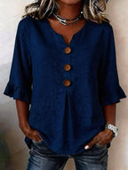 Summer Women's V-neck Cotton Linen Button-up Top | Lindgren Studio