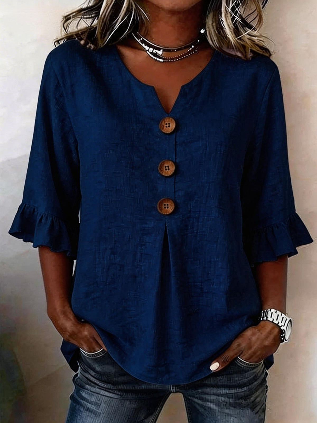 Summer Women's V-neck Cotton Linen Button-up Top | Lindgren Studio