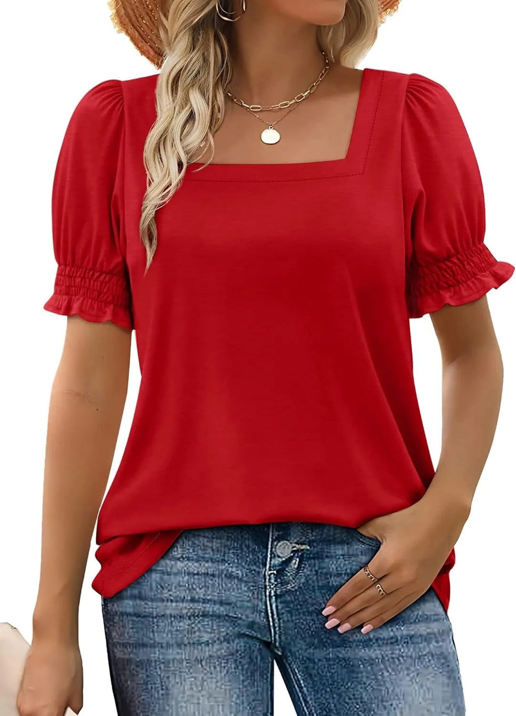 New summer fashion simple U-neck petal sleeve loose T-shirt | Lindgren Studio