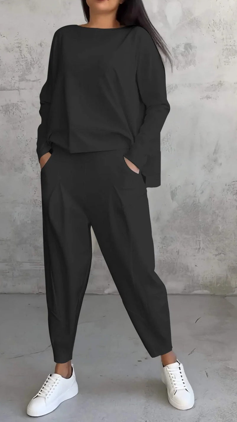 Solid color crew neck long-sleeved suit | Lindgren Studio