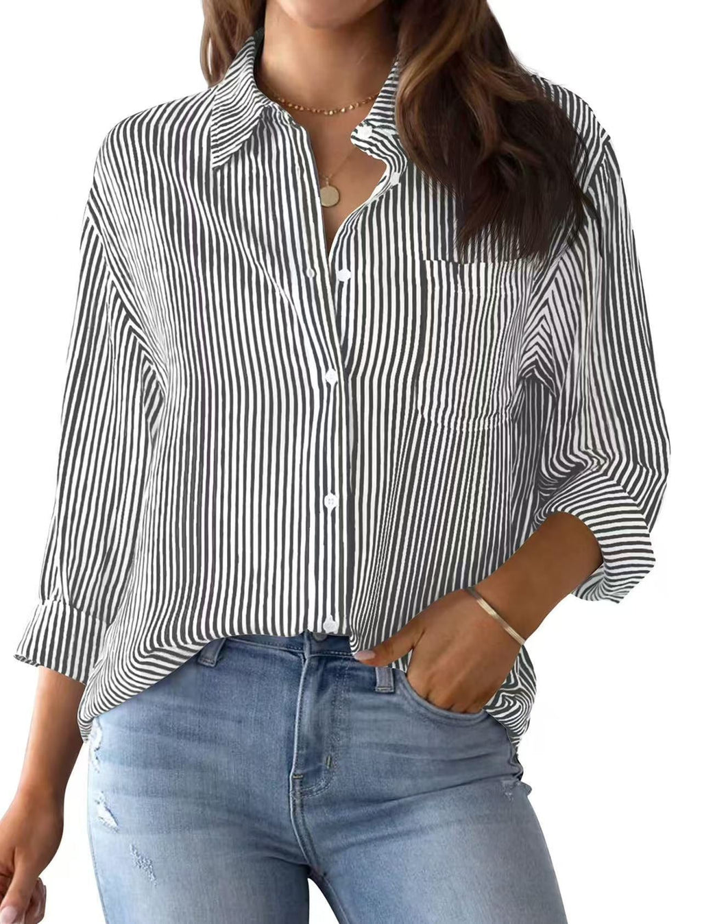 Printed striped cardigan casual long-sleeved shirt | Lindgren Studio