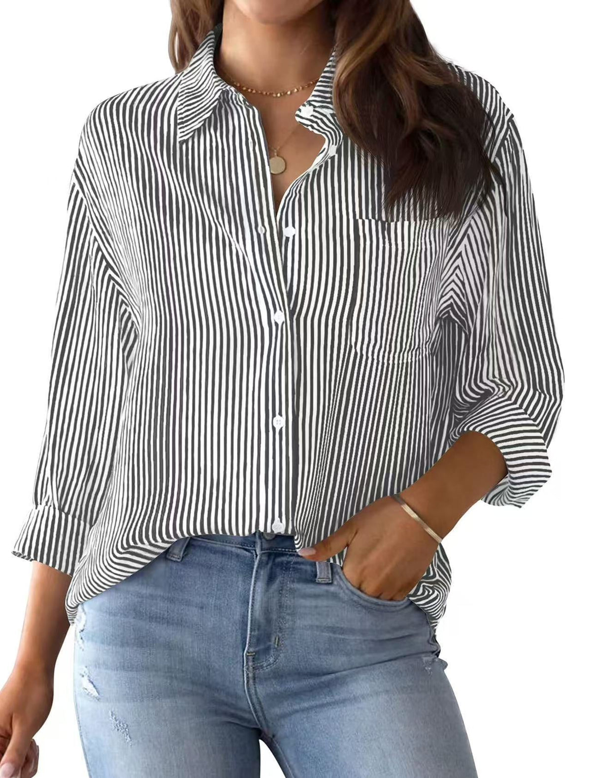 Printed striped cardigan casual long-sleeved shirt | Lindgren Studio