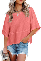 New summer style patchwork solid color round neck five-quarter flared sleeve loose top T-shirt | Lindgren Studio