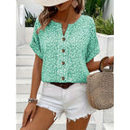 Elegant floral print button short-sleeved T-shirt | Lindgren Studio