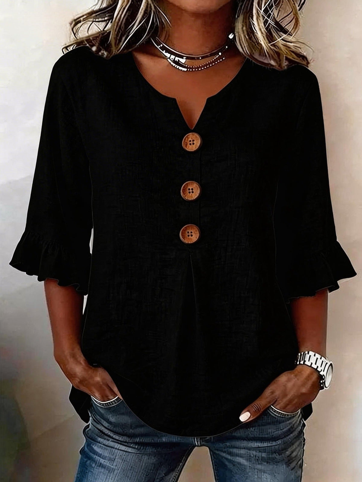 Summer Women's V-neck Cotton Linen Button-up Top | Lindgren Studio
