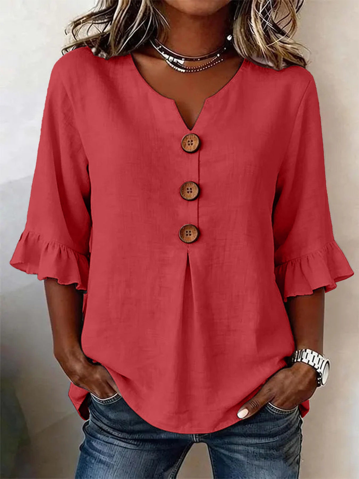 Summer Women's V-neck Cotton Linen Button-up Top | Lindgren Studio