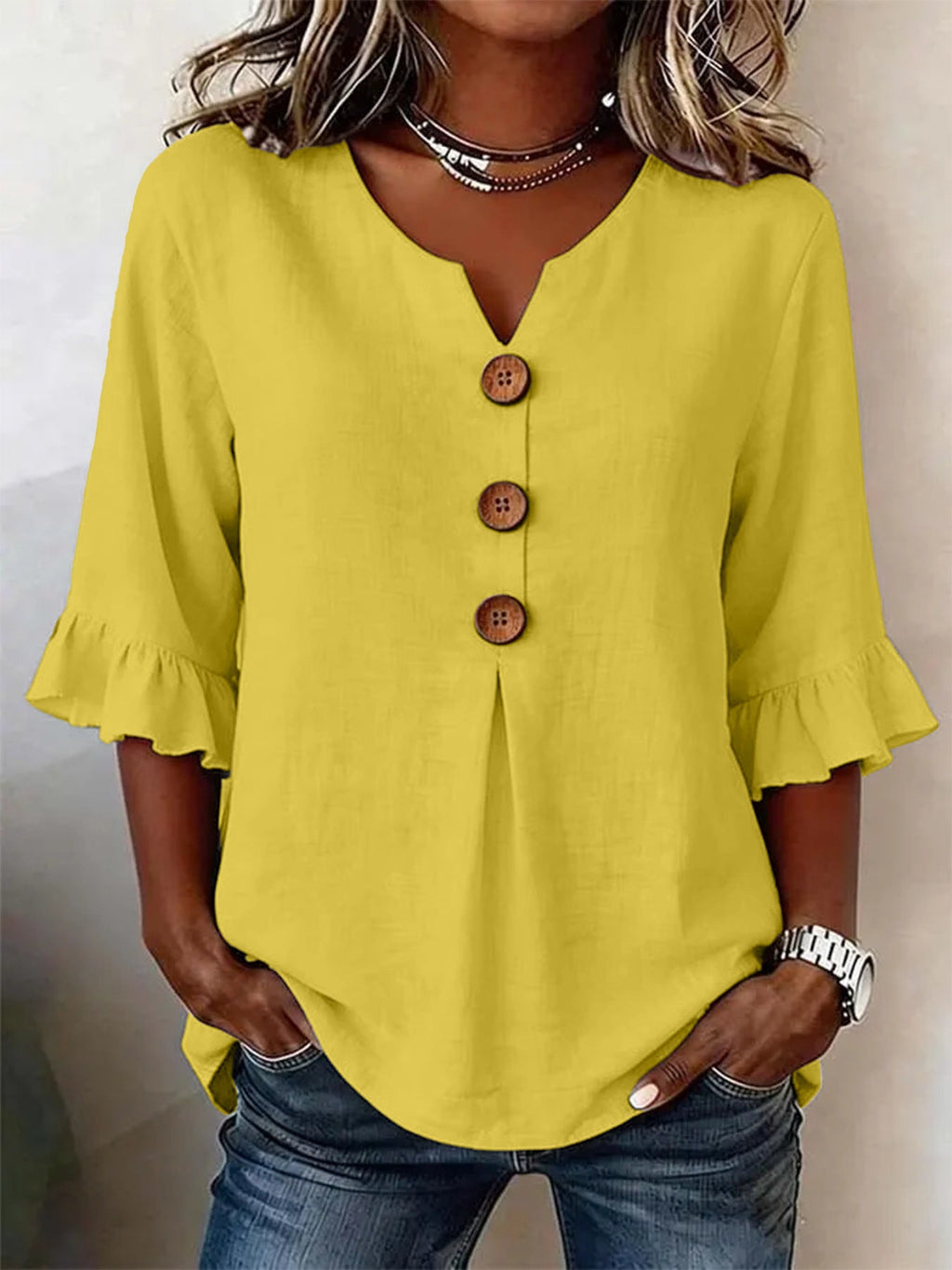 Summer Women's V-neck Cotton Linen Button-up Top | Lindgren Studio