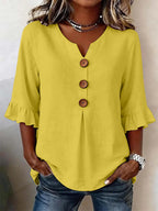 Summer Women's V-neck Cotton Linen Button-up Top | Lindgren Studio