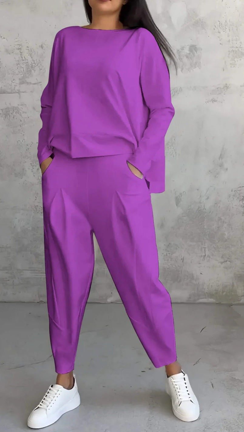 Solid color crew neck long-sleeved suit | Lindgren Studio
