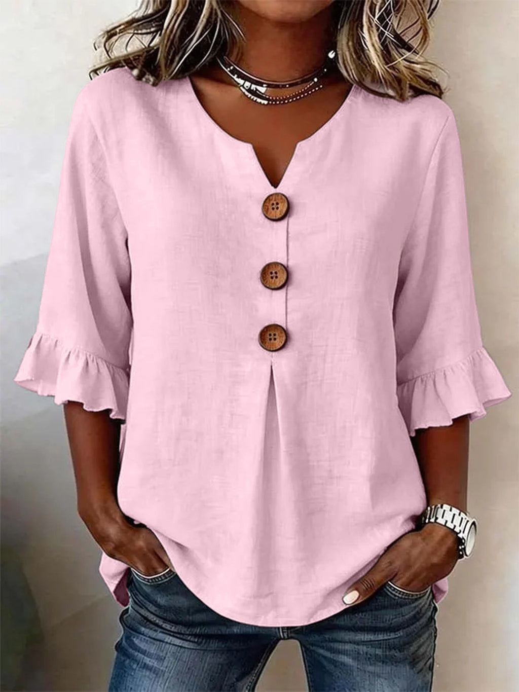 Summer Women's V-neck Cotton Linen Button-up Top | Lindgren Studio
