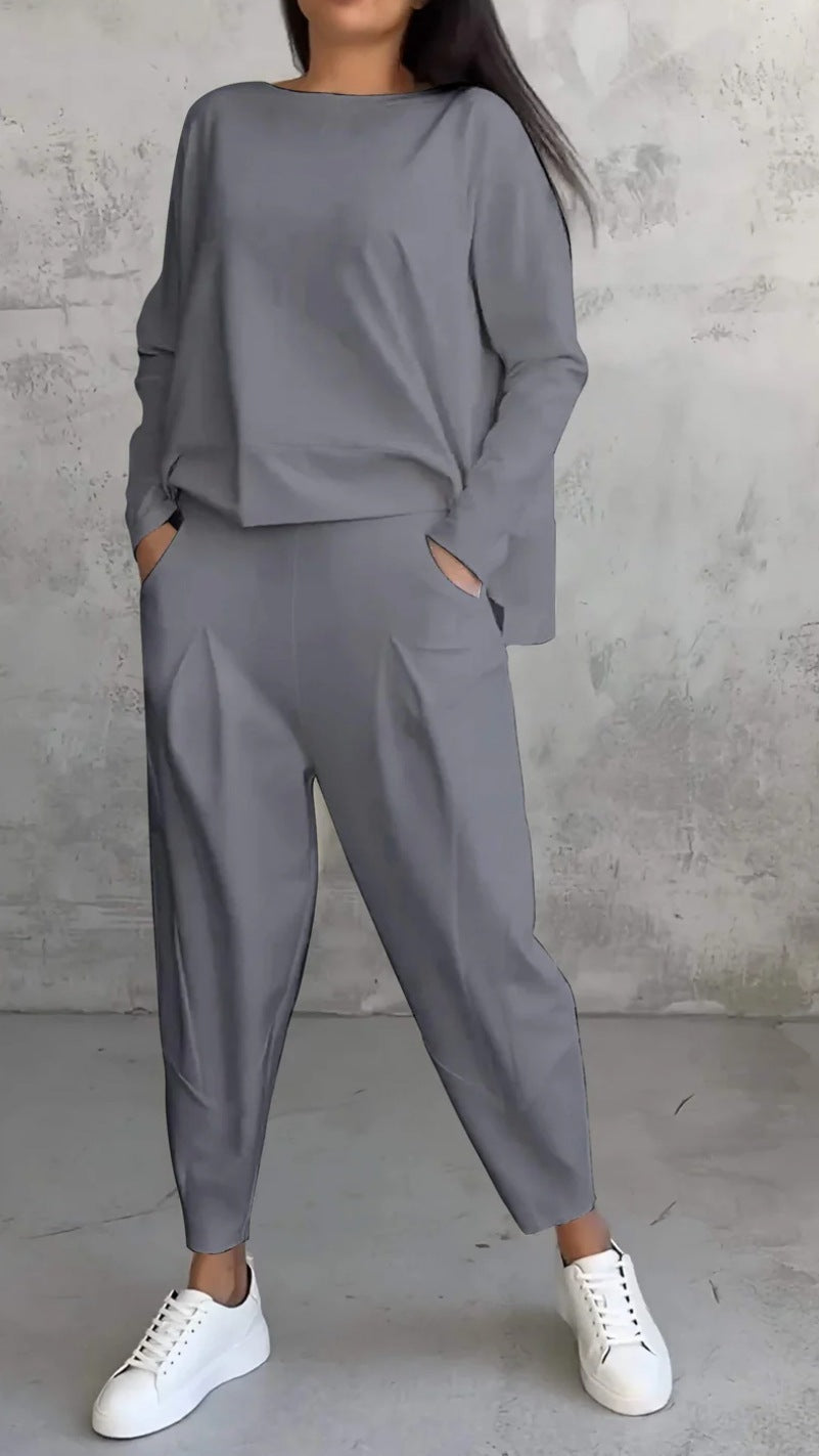 Solid color crew neck long-sleeved suit | Lindgren Studio