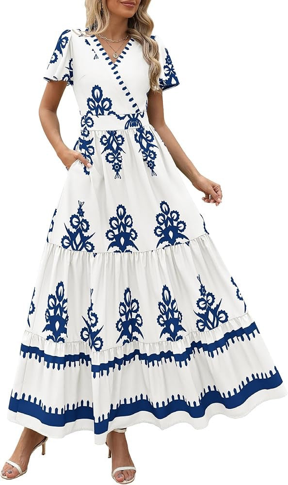 New V-neck Bohemian flowy bell sleeve layered print dress | Lindgren Studio