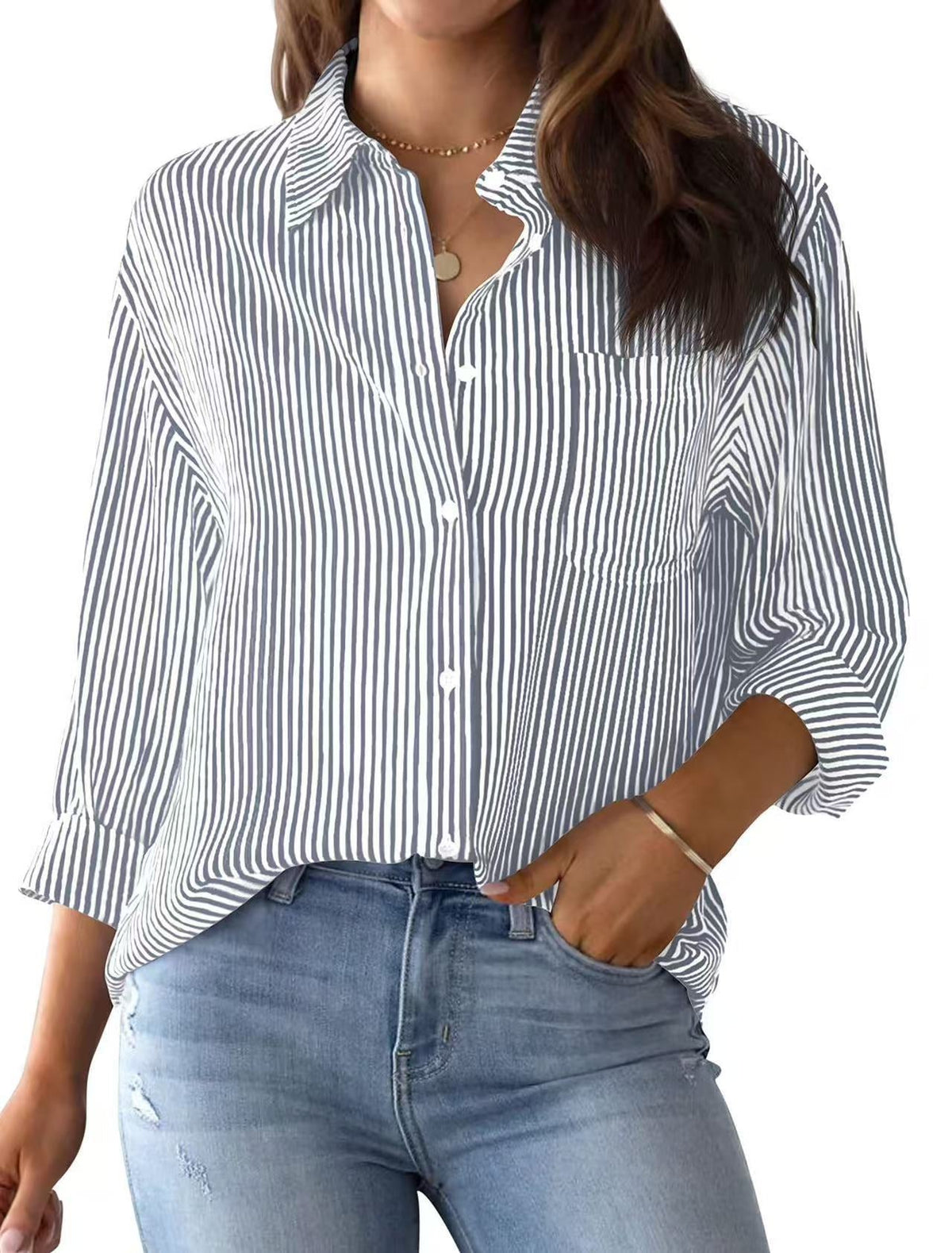 Printed striped cardigan casual long-sleeved shirt | Lindgren Studio
