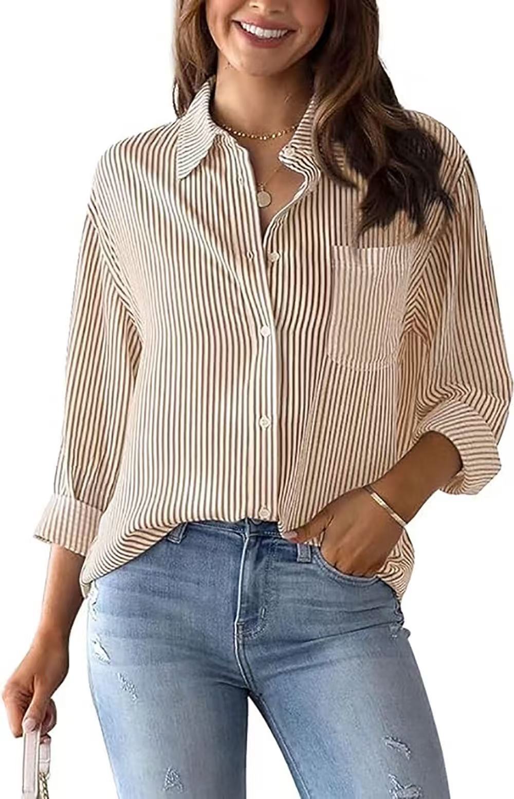 Printed striped cardigan casual long-sleeved shirt | Lindgren Studio